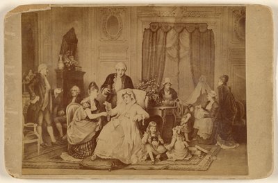 [Kopie neznámého uměleckého díla: sedící žena s nohou na polštáři, která je obsluhována] od Unknown artist