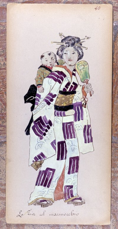 Costume de la zia con il marmocchio (Dítě) pro inscenaci Madame Butterfly Giacoma Pucciniho z roku 1904.Sbírka Museo della Scala v Miláně. od Unknown artist