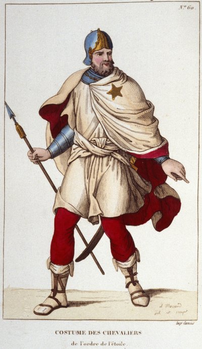 Kostým rytíře Řádu hvězdy, založeného Janem II. Dobrým, v roce 1351. rytina z roku 1830 od Unknown artist