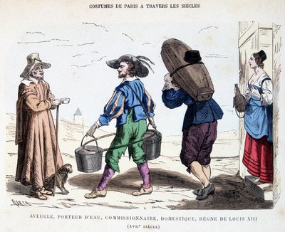 Kostým slepce, nosiče vody, komisaře, sluhy v 17. století za vlády Ludvíka XIII. In Kostýmy Paříže v průběhu staletí. od Unknown artist