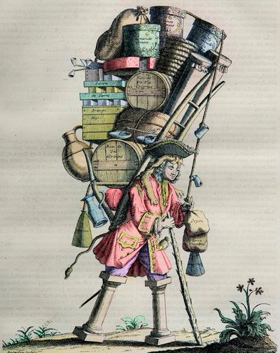 Kostýmy Paříže v průběhu století - Rytina č. 81 s názvem „Admire la Force“ - Karikatura vytvořená drogisty proti Armandu Nomparovi II de Caumont (1679-1761) vévoda z La Force obviňuje z monopolu v roce 1721 od Unknown artist