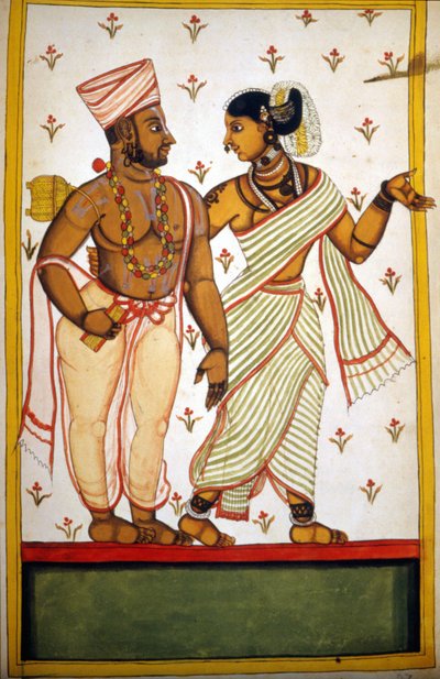 Couple of Brahman Page z rukopisu (ms.8300) „Historie Mogol““ (Moghul nebo Moghol) od Stefana Nivibuse Cardeiry. 18. století. Bibloteca marciana, Benátky od Unknown artist