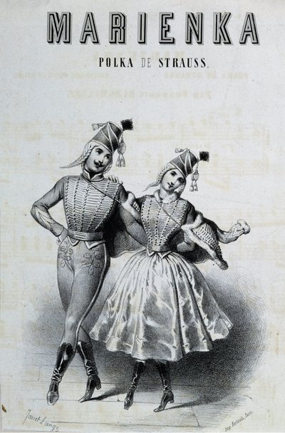 Pár tanečnic polky pro Strausse „Marienka“, n.d. 19. od Unknown artist