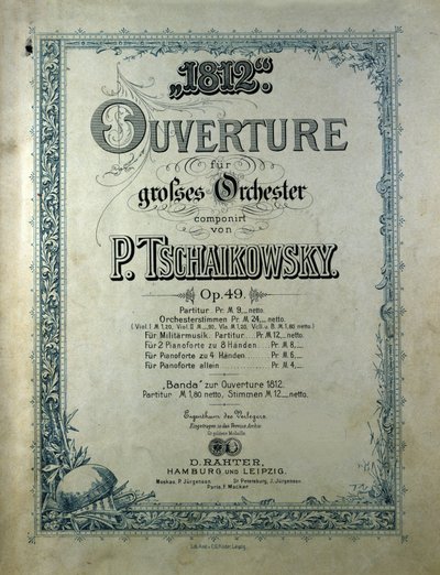 Obálka úvodní partitury „Rok 1812“““ opus 49 Piotra nebo Petra Iljiče Čajkovského (nebo Čajkovského nebo Čajkovského nebo Čajkovského od Unknown artist