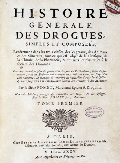 Titulní strana „Obecné historie drog, singlových a komponovaných“ od Pometa od Unknown artist