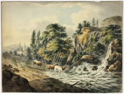 Stádo krav zahnané do řeky od Unknown artist