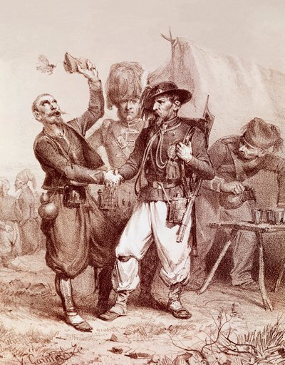 Krymská válka (1853-1856): alegorie Aliance mezi Francií, Sardinským královstvím a Anglií proti Rusku. 1854 od Unknown artist