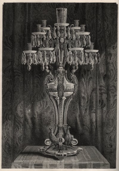 Křišťálový svícen z továrny Baccarat - - rytina v 