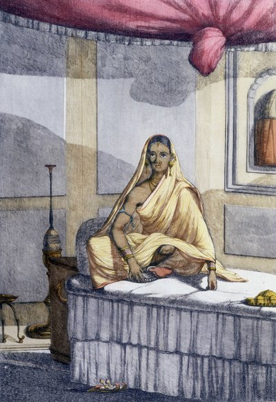 Kultura, civilizace a indická společnost: „Vynikající žena“ nebo žena z vyšší kasty. Rytina z roku 1808. od Unknown artist