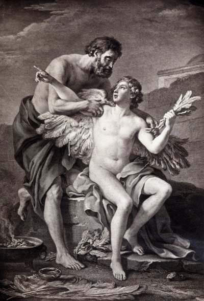 Daedalus a Ikaros. 19. století rytina. od Unknown artist