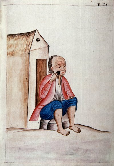 Každodenní život a zvyky Peru: "" Ind si holí vousy na prahu "" Akvarel převzat z knihy "" Trujillo del Peru " " od Baltasara Martineze Companona y Bajandy, biskupa z Trujillo (1782-1785). Madrid 18. století. Biblioteca del Palacio Real od Unknown artist