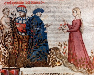 Dante se setkává s Mateldou (píseň 28 z Očistce, v Božské komedii) - miniatura od Unknown artist