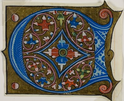 Zdobená iniciála "D" s listy a dvěma kuličkami ze sborníku od Unknown artist