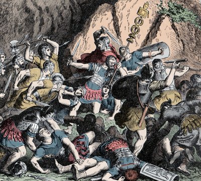 Porážka Fabiánů - Druhá punská válka (218-201 př.nl): porážka fabiánské armády a strategie lichvy Fabia Maxima (Quintus Fabius Maximus Verrucosus, známý jako Cunctator (Časovač) nebo Ovicula, asi 275-203 př.n.l. ), proti drancování ar od Unknown artist