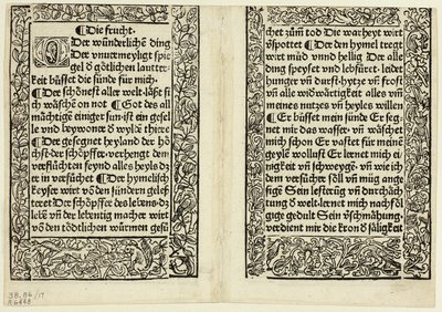 Devocionální pasáže s ornamentálními okraji z Andächtig Zeitglöcklein des Leben und Leidens Christi, deska 17 z dřevorytů z knih 15. století od Unknown artist