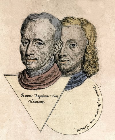 Dvojportrét belgického chemika Jeana Baptista van Helmonta (Jan Baptist van Helmont) (1577-1644) a Françoise Mercure van Helmonta (1614-1699). Rytina od Unknown artist