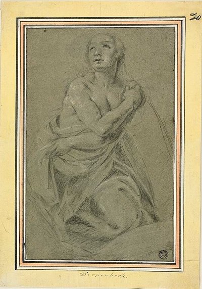 Zahalený klečící ženský akt od Unknown artist