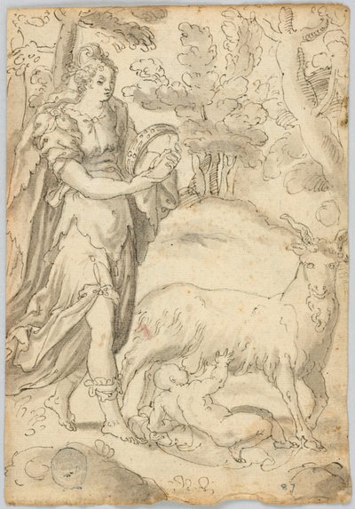 Kresba: A) Rhea a mládě Jupiter. B) Svatý František z Assisi od Unknown artist