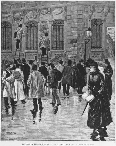 Během volebního období v Paříži; polepy plakátů při volbách 27. ledna 1889, které vyvrcholily pekařskou kampaní - Musee Carnavalet. od Unknown artist
