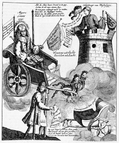 Holandský satirický tisk proti Johnu Lawovi (1671-1729), na případu Mississippi od Unknown artist