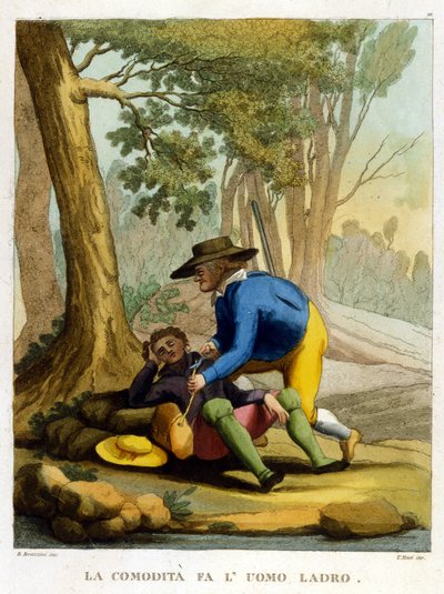 Lehkost dělá z člověka zloděje. Ilustrace ze sbírky přísloví 18. století. od Unknown artist
