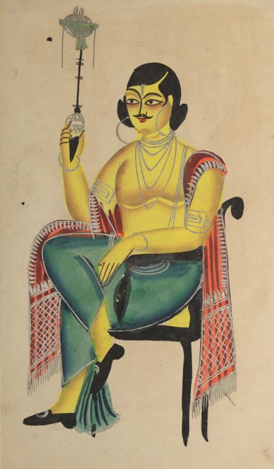 Anglický Babu (Native Indian Clerk) drží vodní dýmku od Unknown artist