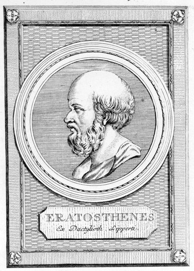 Eratosthenes (275 př. n. l. - 195 př. n. l.) matematik, astronom, geograf a básník. Portrét poté: „Galerie starých Řeků a Římanů“, sv. II. Poschiavo 1784. od Unknown artist
