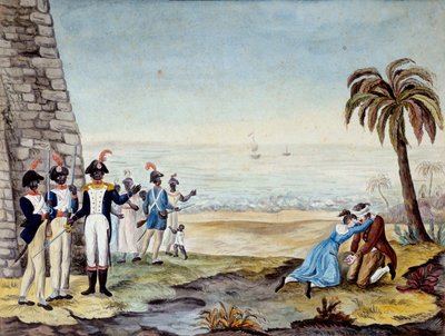 Poprava osadníka: Poprava osadníka během povstání v Santo Domingu (Střední Amerika, Antily) v roce 1791. Rytina 18. století. Chartres, Muzeum výtvarných umění od Unknown artist