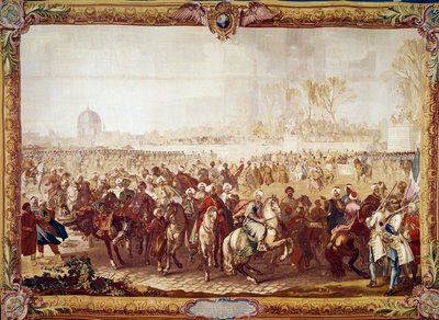 Odchod tureckého velvyslance Mehmeta Effendiho z Tuilerijské zahrady po audienci udělené králem Ludvíkem XV. 21. 3. 1721 tapisérie z 18. století. Paříž, národní nábytek od Unknown artist