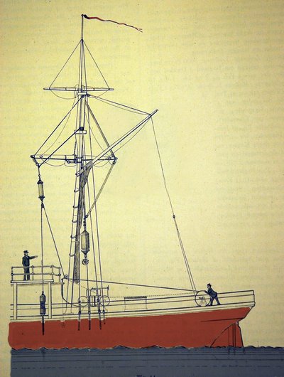 Expedice Voeringen, první norské expedice v severním Atlantiku kolem 1876-1878. Pohled na kladkový systém pro sondování mořských hloubek. cca 1878 od Unknown artist
