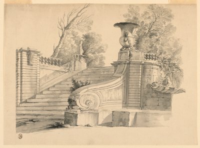 Fantazie. Schodiště v parku, v troskách. od Unknown artist