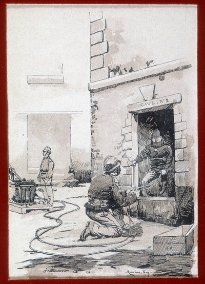Hasiči: požární technika ze sklepů. rytina sd. 19. století od Unknown artist