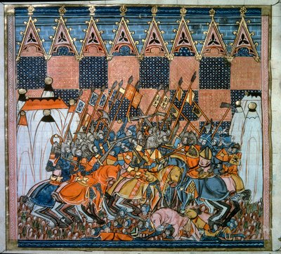 První křížová výprava: obléhání a dobytí Jeruzaléma přes přechody vedené Godefroyem de Bouillon (1058-1100) v roce 1099. Miniatura z „Chronicles d