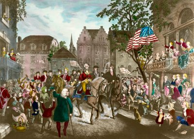 První americká válka za nezávislost: George Washington (1732-1799) triumfální vstup do New Yorku po anglické porážce od Unknown artist
