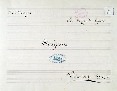 První strana partitury pro violoncello v Le nozze di Figaro, opera Mozart (19. století) od Unknown artist