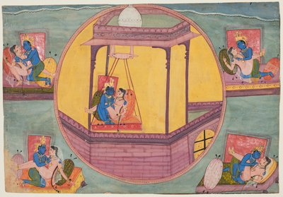 Pět póz milování Krišny, z Bikaner Bhagavata Purana od Unknown artist