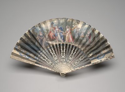 Skládací vějíř s klasickým námětem, možná alegorie manželství, cca 1750-60 léta (kvaš na jediném pergamenovém listu, slonovina, zlacení, kvaš a mosaz) od Unknown artist