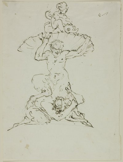 Kašna se satyrem a puttem (recto); Punchinello (verso) od Unknown artist