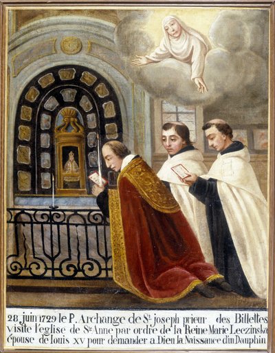 P. Archanděl svatého Josefa, převor Billettes, navštěvuje kostel svaté Anny na příkaz královny Marie Leszczynské, manželky Ludvíka XV., aby požádal Boha o narození delfína, 28. června 1729 - Ex-Voto Sainte Anne d