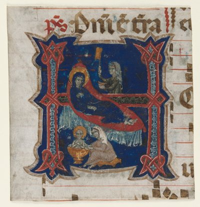 Fragment sborové knihy s historickou iniciálou (H): Narození Panny Marie od Unknown artist