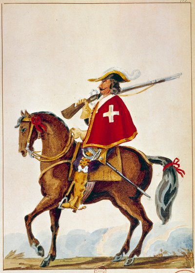 Francouzský Armee: De Valmont, mušketýr gardy kardinála Richelieu. Rytina 17. století. Paříž, BN od Unknown artist