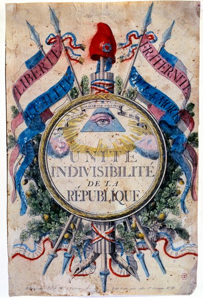 Francouzská revoluce: „“ Liberte, rovnost, bratrství nebo smrt. Spojte nedělitelnost republiky“, revoluční symboly od Unknown artist