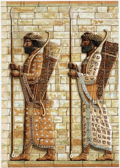 Vlys lukostřelců, „Nesmrtelní“ tvořící stráž Velkých králů, objevený v Súsách: Fax-imitace basreliéfu – v „“Historie a památky byzantských emailů““ od N. Kondakowa od Unknown artist