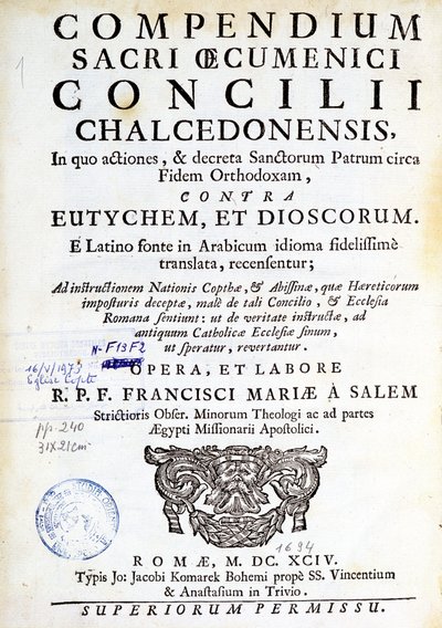 Frontispice of “Comendium sacri oecumenici concilii chalcedonensis””” od Unknown artist