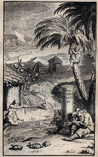 Frontispis knihy ""Cesty a dobrodružství Francoise Leguata a jeho společníků na dvou opuštěných ostrovech Východní Indie"" od Francoise Leguata (1637-1735), francouzský cestovatel - 1708 od Unknown artist
