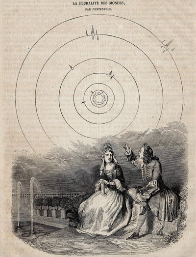 Frontispice „plurality světů“ od Bernarda Le Bouyera (Le Bovier) od Fontenelle (1657-1757), vyrytého Bernardem Picardem v roce 1756 od Unknown artist