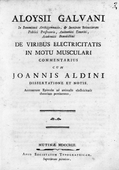Frontispiece ""De Viribus Electricitatis in Motu Musculari Commentarius""" Pojednání o cirkulaci elektřiny ve svalech zvířat od Luigiho Galvaniho, italského fyzika od Unknown artist