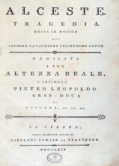 Frontispis notového listu Alceste, opera C. W. Glucka od Unknown artist