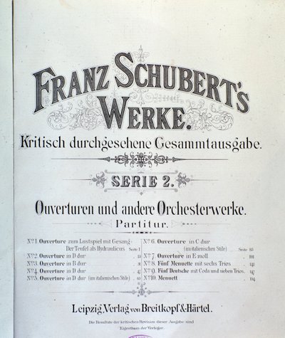Frontispis partitury různých předeher Franze Schuberta od Unknown artist