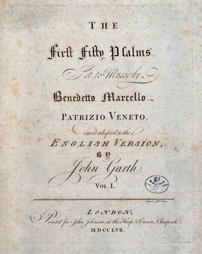 Frontispis padesáti prvních žalmů od Benedetta Marcella od Unknown artist